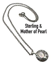 Lot 148- Sterling Silver Signed C In A Circle Mother Of Pearl Pendant & Chain - Italy 925