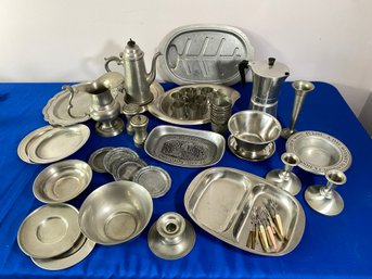 Lot 161 - Large Metal And Pewter Lot Servingware - Serving Dishes Salt & Pepper