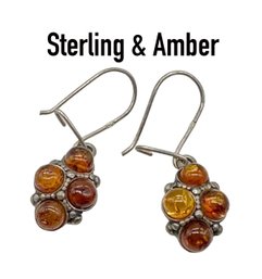Lot 149- Sterling Silver With Amber Dangle Earrings