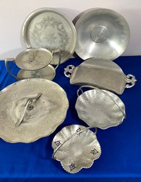 Lot 162 - Aluminum Lot Servingware, Serving Plates, Decorative Lazy Susan