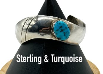 Lot 151- Sterling Silver With Turquoise Signed C/J NEZ Southwester Bracelet