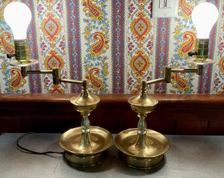Lot 59- (2) Brass Table Lamps With Swinging Arm - Work Great - Reading Light
