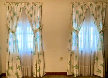 Lot 66- Vintage Lily Of The Valley Fabric Curtains - 2 Windows