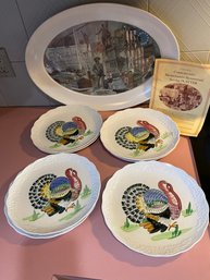 Lot 173 - Thanksgiving Turkey Platter And Dishware Bicentennial 1776 Platter