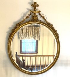 Lot 70- Antique Round Ornate Mirror With Gold Frame - Fleur Di Les At Top