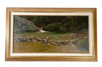 Lot ArtM4 - 'White Creek Swimming Hole' Waterfall Landscape Original Art Oil On Canvas Christopher Pierce