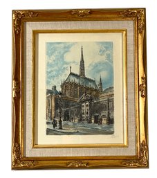 Lot ArtM10 - Vintage Art Print On Paper Signed By Artist In Pencil - European Cathedral Church