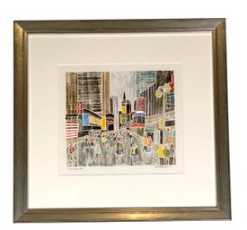 Lot ArtM20 - 'Times Square, NYC' New York  - White Line Wood Cut Print Signed By Artist Amy McGregor Radin