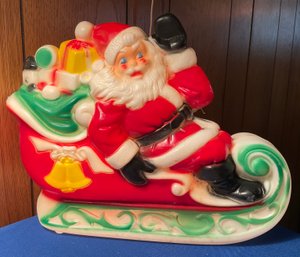 Lot 165- 1970 Empire Plastic Santa In Sleigh Blow Mold - Works Great!