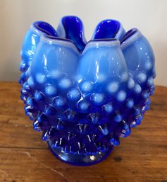 Lot 58SES - Fenton Art Glass Hobnail Rose Cobalt Blue Bowl Made In USA - Excellent Condition