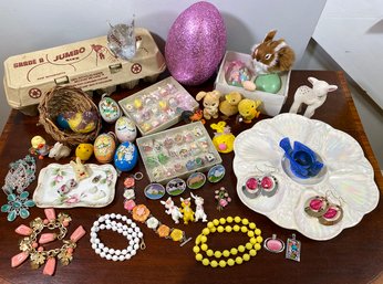 Lot 177SES - Huge Easter Spring Lot - Oyster Dish - Jewelry - Vintage Easter - Paperweight Mini Ornaments
