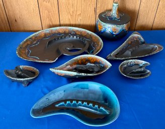 Lot 181- Set Of Haeger USA Entertaining - Big Ashtrays - Lot Of 7 - Mid Century - Early American Covered Pot