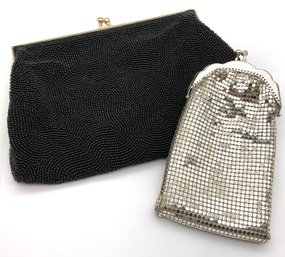 Lot 74SES-  Silver Mesh Cigarette Holder & Hand Made Black Beaded Evening Bag - 2