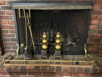 Lot 396-  MCM Mid Century Brass Stacking Ball Fireplace Accessory Lot