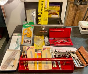 Lot 86- Charvoz Drafting Tools Measuring In Craftsman Tool Box