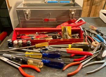 Lot 93- Craftsman Tool Box - Pliers - Allen Key - Screw Drivers - Hex Wrenches - Pipe Wrench - Hand Tools