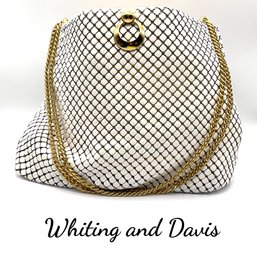 Lot 67SES-  Whiting & Davis White Mesh With Gold Chain Strap Purse Evening Bag