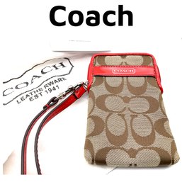 Lot 64SES- Coach Crimson Signature Wristlet Wallet With Red Patent Leather