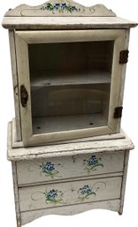 Lot 79RR - Antique Toy Doll Hutch Wooden Glass Door Kitchen Cabinet Hutch