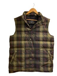 Lot 89SES- Lands End Plaid Mens Puffer Vest Medium 38-40 - Olive Green - Great For Spring Or Fall