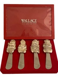 Lot 4NM - Wallace Silversmiths Set Of 4 Christmas Snowman Cheese Spreaders Snowman