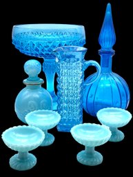 Lot 3SES- Aqua Vintage Glass Lot - Indiana - Milkglass - Genie Bottle Lot Of 8