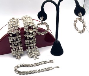 Lot 52 - Vintage Rhinestone Bracelets & Earring Lot Of 4