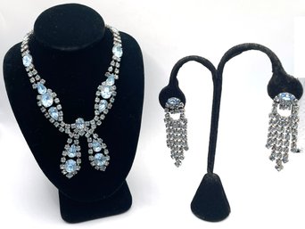 Lot 55 - Vintage Baby Blue Rhinestone Necklace & Earring Set
