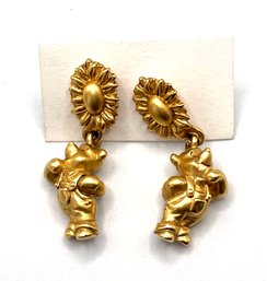 Lot 58 - Signed Disney Winnie The Pooh Earrings- Costume Gold Color