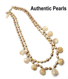 Lot 66 -authentic Pearls  Double Strand Pearl & Moonstones Necklace