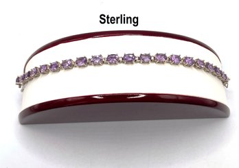 Lot 71 - Sterling Silver Bracelet With Purple Stones