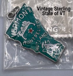Lot 75 - Vintage Sterling Silver & Enamel Vermont Pendant Charm - NOS
