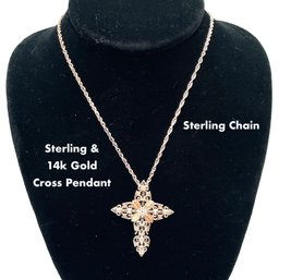 Lot 78 - Sterling Silver & 12 K Gold Cross On Sterling Chain - Black Hills Gold