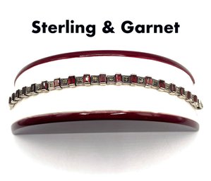 Lot 84 - Sterling Silver & Garnet Bracelet - Signed NF