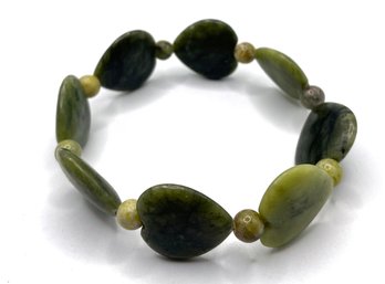 Lot 7: Connemara Marble Green Heart Stone Stretch Bracelet  - Made In Ireland