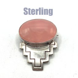 Lot 8: Sterling Silver Pendant Or Pin Brooch Pink Quartz Stone - Southwestern