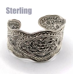 Lot 9: Beautiful Ornate STERLING Silver Cuff Bracelet - Marked 925
