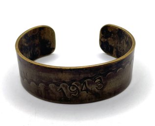 Lot 10: Hand Forged Vintage Solid Brass Cuff Bracelet - Makers Mark Engraved 1943