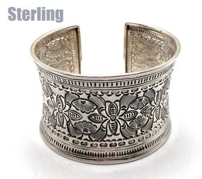 Lot 11: STERLING Silver Wide Embossed Cuff Bracelet - Gorgeous!