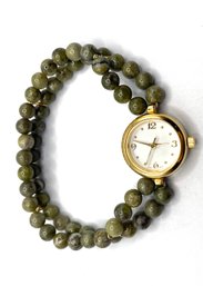 Lot 22 - Connemara Marble Beads Watch Gold Tone - Stretch Watch - Ireland
