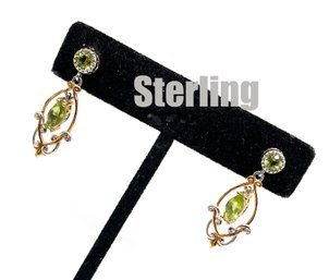 Lot 26: 925 Sterling 925 Gold-tone Scrolls Green Peridot Earrings