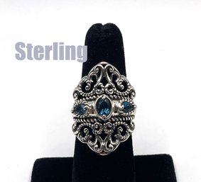 Lot 30: Sterling Silver Dark Blue Topaz Stones Womens Size 7 Ring Carolyn Pollack?