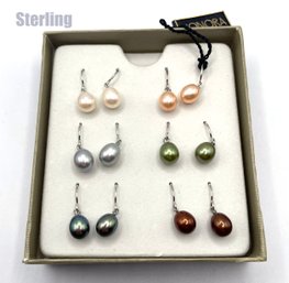 Lot 45: Sterling Silver Honora Collection Authentic Pearl Earrings - 6 Different Colors!