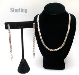 Lot 54: Sterling Silver Braided 3 Piece Necklace Bracelet Earrings Set Made In Italy