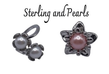 Lot 57SES- Sweet! Sterling Silver Authentic Pearl Rings Lot Of 2