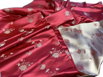 Lot 13RR- New Vintage Stunning Asian Silk Fabric Two Sided Red Gold 3 Yards
