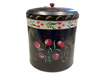 Lot 76RR- Charming! Hand Painted Dutch Style Tin With Cover Bakelite Finial - 12 Tall