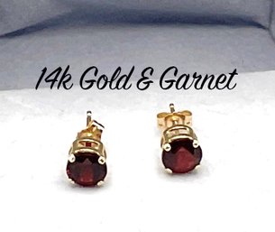 Lot 31- 14K Gold And Garnet Earrings