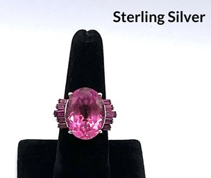 Lot 24- Sterling Silver Pink Stones Cocktail Ring Size 8