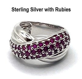 Lot 49- Sterling Silver With Red Ruby Stones Ring Size 6 - Valentines Day